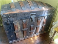 19th C. Barrel Top & Leather Trunk