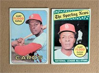 Curt Flood Topps Cards 1969 & 1969 AS