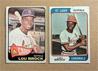 Lou Brock HOFer Topps Cards 1965 & 1974