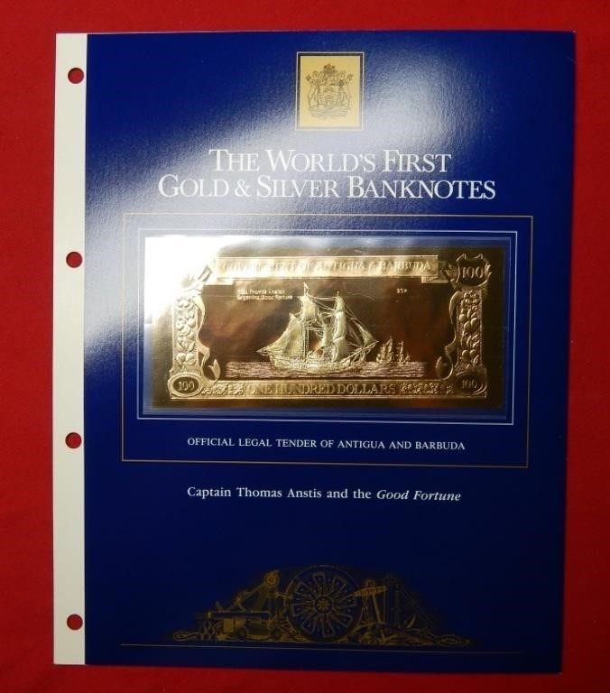 World's 1st Silver & Gold Bank Notes $100 Antiqua