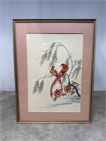 Silk embroidery framed artwork, dimensions are 16