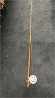 80" ANTIQUE PRIMITIVE CANE FISHING POLE & FLY REEL