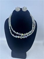 Clear Beaded Necklace  & Earrings