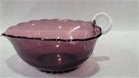 Amethyst purple glass bowl with handle 3.5in tall
