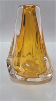 Signed orange glass vase mcm 6.5in tall and about