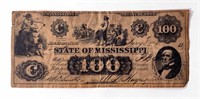 $100 State of Mississippi note, 3.25" x 7.25"