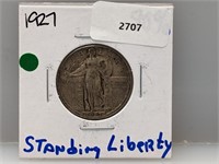 1927 90% Silver Standing Liberty Quarter