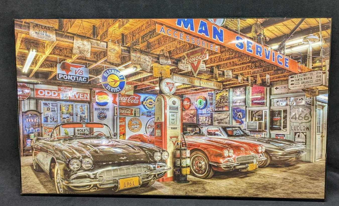 Linda Berman Classic Corvettes Garage Print On Woo