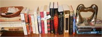 Collection of books & brass duck book ends