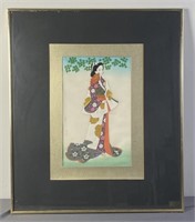 Japanese Silk Painting in Frame
