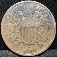 1864 Small Motto Two Cent Piece, Key Date, Nice!