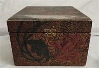 Antique Pyrography Box with Sterling Brooch More