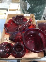 Ruby red assorted glassware--vases, dishes