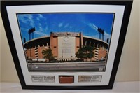 Framed Memorial Stadium print with a piece of bric