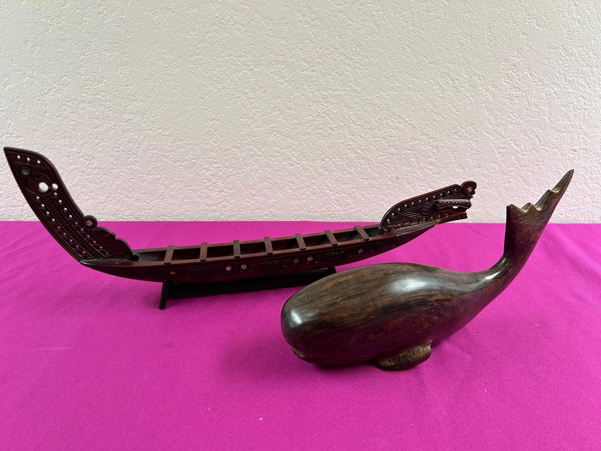 Asian Style Model Boat, Ironwood Whale AS IS