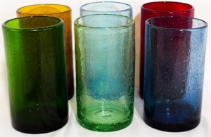 6 Colored Glass Tumblers 6"