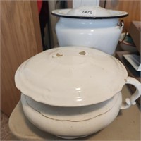 Vintage Chamber Pots - 1 Enamel & 1 Porcelain