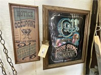 COLT SIGN, LION, COCONUT HEADS, WOOD CLOCK