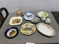 Assorted vintage painted dishes, S & P set
