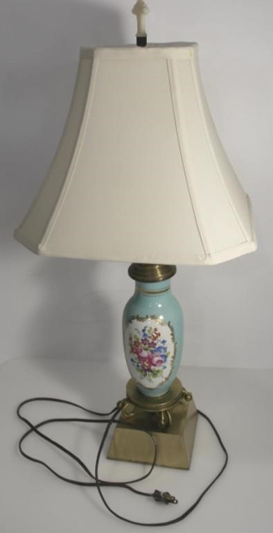 1950S LAMP W/PORCELAIN BODY, GOLD-TONE METAL BASE