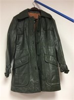 Ladies TFC green leather belted jacket, lining fad