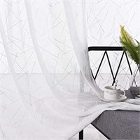 MYSTIC-HOME Embroidery White Sheer Curtains 84