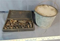 Grease Bucket & Wood Box with Tools