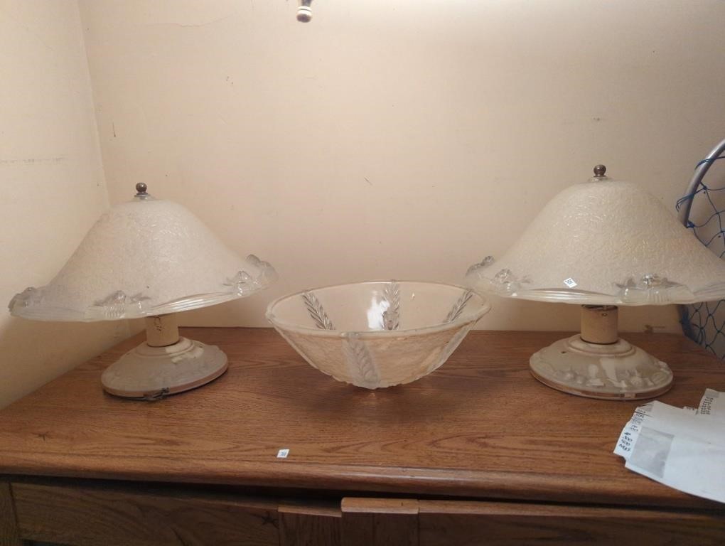 Three vintage glass lamp shades