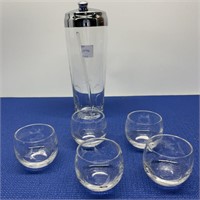 Etched Wheat Glass Shaker , 5 etched Cups