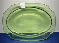 Vintage Green Depression Glass Tray , with