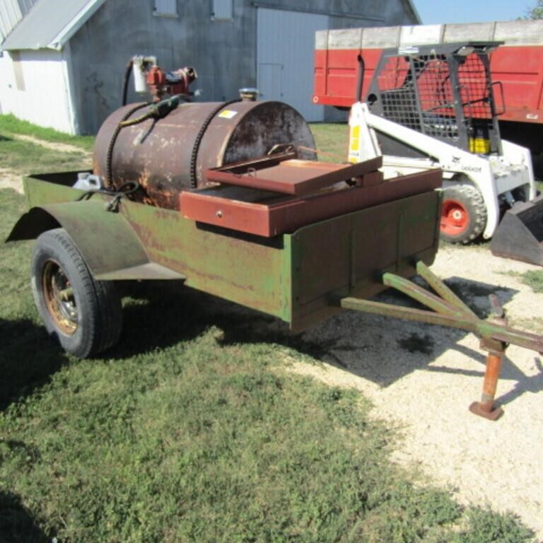 Small 2 wheel trailer w/ 120 gal barrel