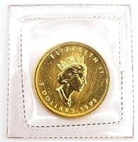 1999 1/10th Oz Canadian Gold Maple Leaf Coin