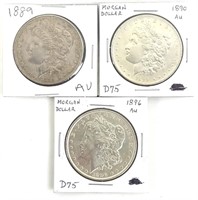 1889, 1890 & 1896 Morgan Silver Dollars