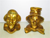 Vintge Brass Clown Head Book Ends