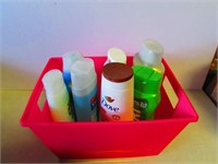 Box of Various Shampoos and Conditioners