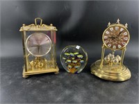 Lot with 2 clocks and a paperweight style glass de
