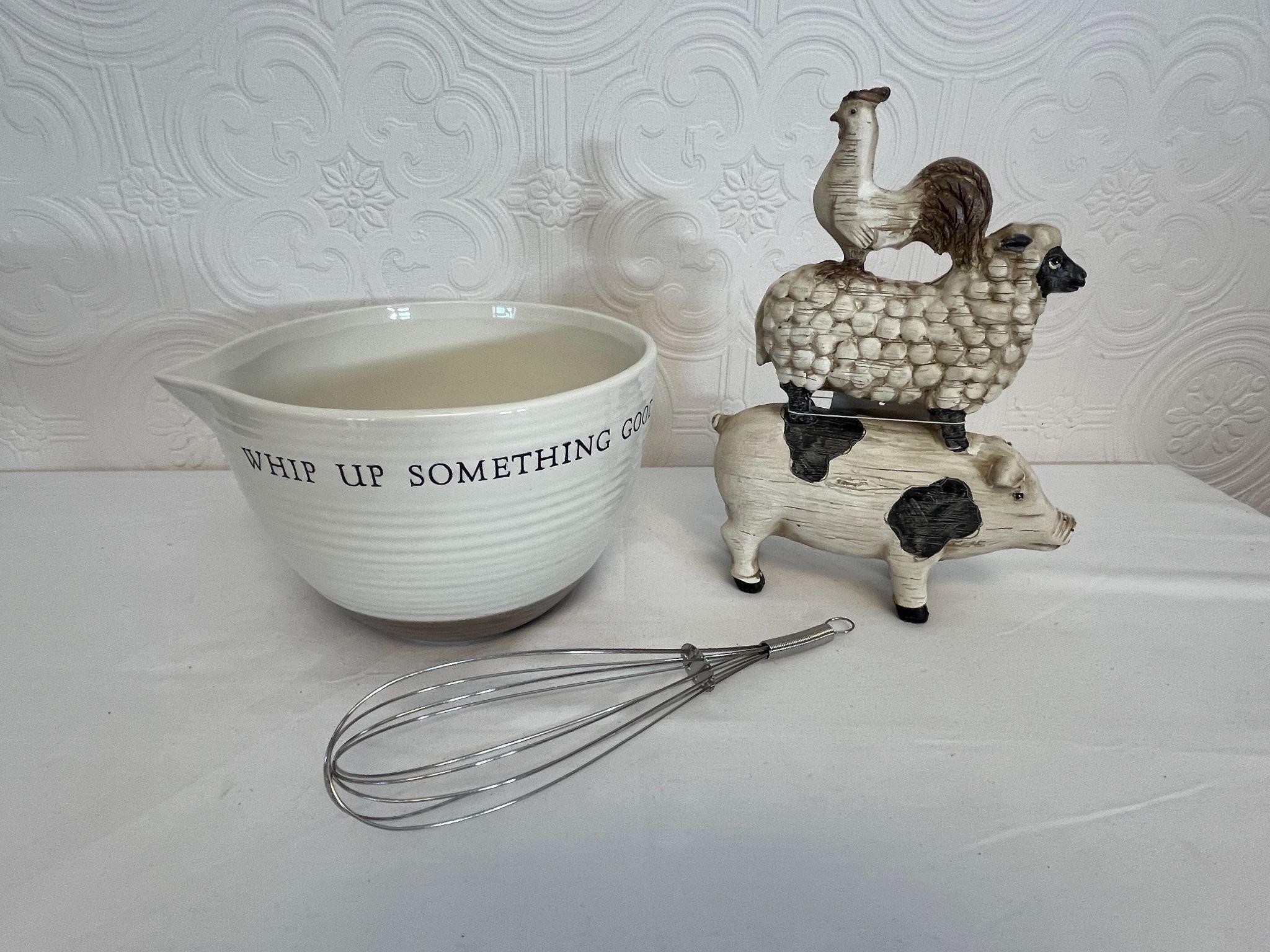 Set of Mixing Bowl, Whisk & Cute Farm Animals