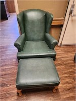Green Vinal Wing Back Chair with Footstool
