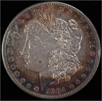 1884-S MORGAN DOLLAR AU/UNC, GREAT COLOR