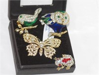 Atwood and Sawyer crystal butterfly & owl brooches