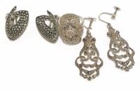 Marcasite clip and screw earrings