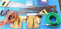 GARDEN HOSE ELECTRIC CORD & ASSORTED HAND SAWS LOT
