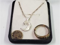 Sterling Silver Necklace, Ring And Mercury Dime
