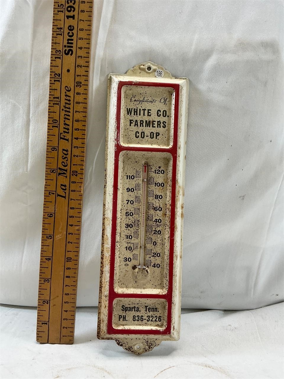 Vintage White Co. Farmers CO-OP Thermometer