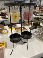 PAIR OF 29" TALL GLASS & METAL CANDLE HOLDERS