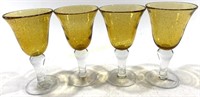 (4) VTG Artland Hand Blown Bubble Amber Goblets