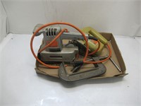 corded jigsaw, corded sander, clamp