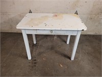 Vintage Metal Topped Wooden Table w/ Drawer