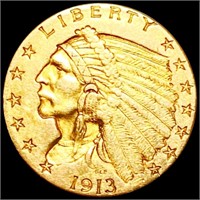 1913 $2.50 Gold Quarter Eagle CLOSELY UNC