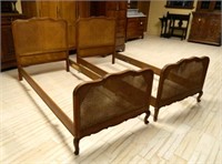 Louis XV Style Double Caned Oak Single Beds.